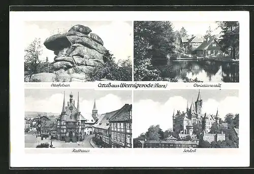 AK Wernigerode, Ottofelsen, Christianental, Rathaus, Schloss