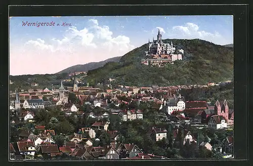 AK Wernigerode a. H., Ortsansicht mit Schloss