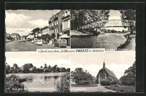 AK Preetz /Holstein, Markt, Brücke am Kirchsee, Klosterkirche