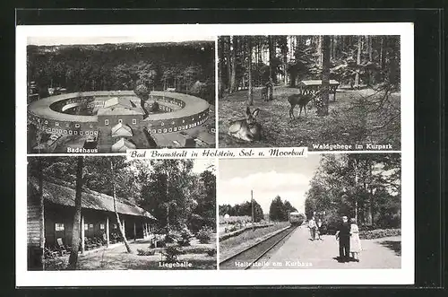 AK Bad Bramstedt, Bahnhof, Badehaus, Liegehalle