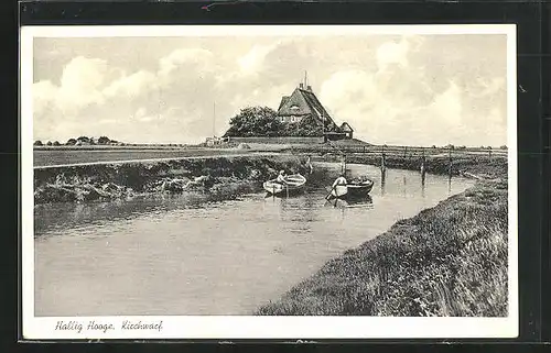 AK Hallig Hooge, Kirchwarf, Ruderboot