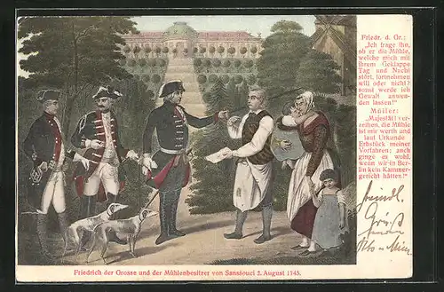 AK Potsdam, Sanssouci, König Friedrich II. (der Grosse) und der Mühlenbesitzer, 2. August 1745