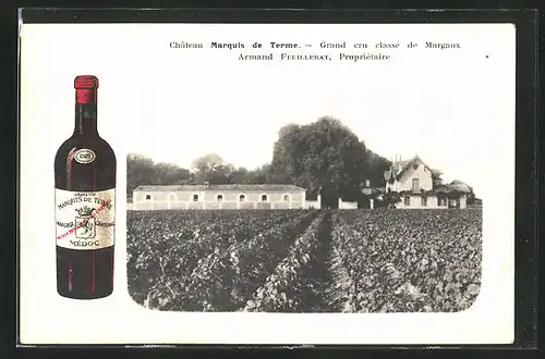 AK Château Marquis de Terme, Grand cru classé de Margaux, Armand Feuillerat, Weinfeld & Weinflasche