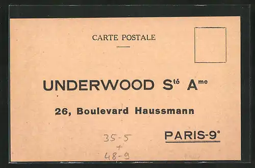 Künstler-AK Paris, Underwood Ste Ame, 26, Boulevard Haussmann, Reklame für Schreibmaschine Portative