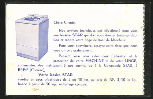 AK Brive, Compagnie Star, Reklame für Waschmaschine
