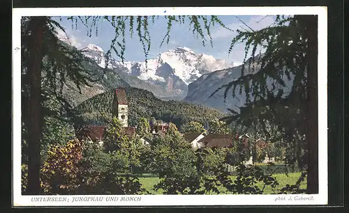 AK Unterseen, Jungfrau und Mönch, Ortsansicht