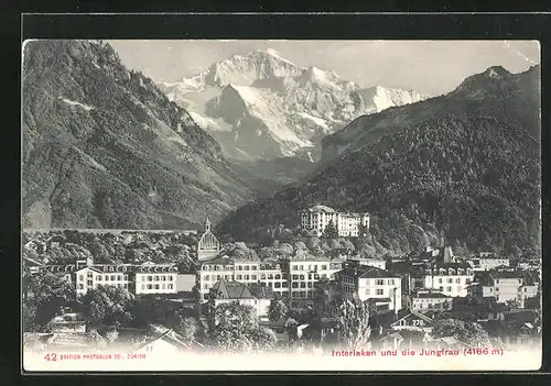 AK Interlaken, Teilansicht gegen Jungfrau