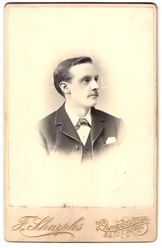 Fotografie F. Sharples, Blackburn, Portrait junger Mann im Anzug mit Fliege