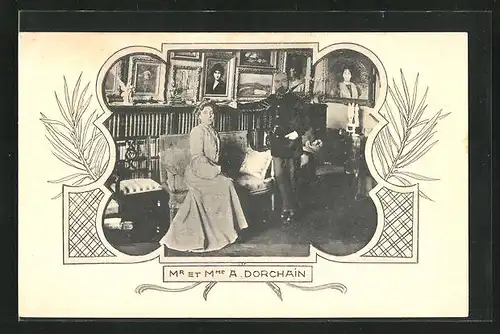 AK Mr. et Mrs. A. Dorchain auf der Bank im Zimmer