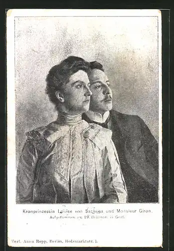 AK Genf, Kronprinzessin Louise von Sachsen und Monsieur Giron von Baden