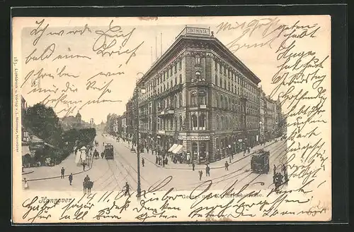 AK Hannover, Georg- und Karmarschstrasse, Reiseartikelgeschäft Th. Tietjens