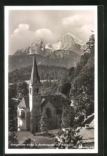 AK Berchtesgaden, Evangelische Kirche mit Watzmann