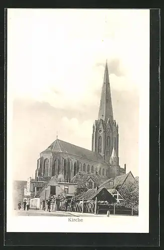 AK Buxtehude, Kirche mit Passanten