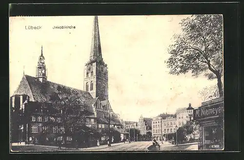 AK Lübeck, Strassenpartie mit Jakobikirche