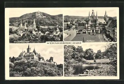 AK Wernigerode a. Harz, Rathaus, Schloss, Christianental, Gesamtansicht