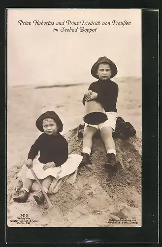 AK Zoppot / Sopot, Prinzen Hubertus und Friedriech von Preussen am Strand