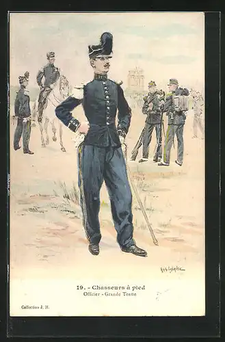 Künstler-AK sign. Lelanze: Chasseurs á pied Officier, Grande Tenue