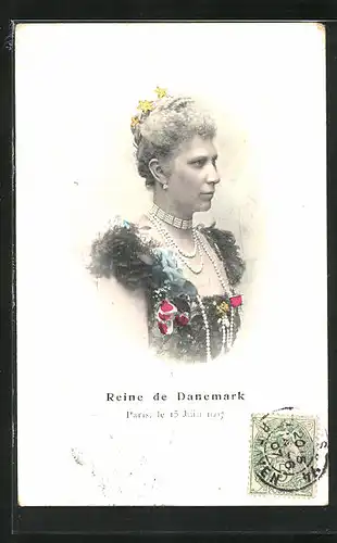 AK Portrait Reine de Danemark, 1907, Passepartout