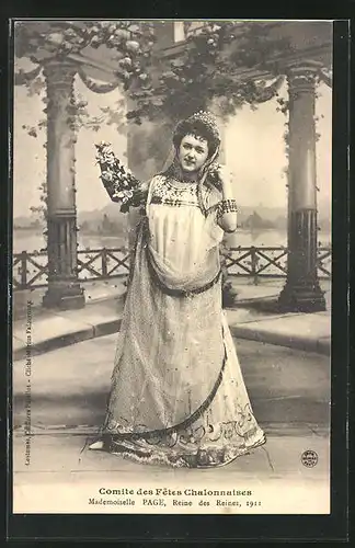 AK Mademoiselle Page - Reine des Reines 1911 - Comite des Fêtes Chalonnaises - Schönheitskönigin