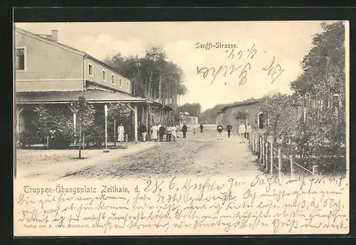 AK Zeithain, Truppen-Übungsplatz, Senfft-Strasse mit Soldaten