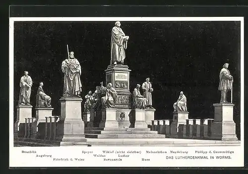 AK Worms, Lutherdenkmal, Reuchlin, Friedrich d. Weise, Huss