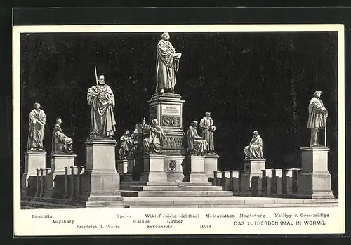 AK Worms, Lutherdenkmal, Reuchlin, Friedrich d. Weise, Huss