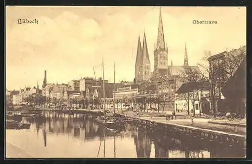 AK Lübeck, Obertrave mit Haus der Eisenbahn-Zeitung