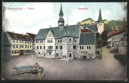 AK Blankenburg a. H., Marktplatz mit Rathaus