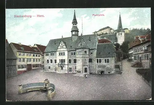 AK Blankenburg a. H., Marktplatz mit Rathaus