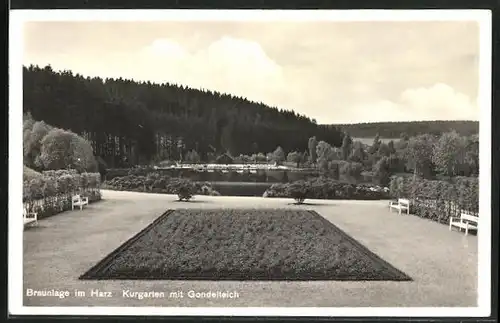 AK Braunlage /Harz, Kurgarten mit Gondelteich