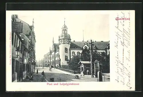 AK Glauchau, Post und Leipzigerstrasse