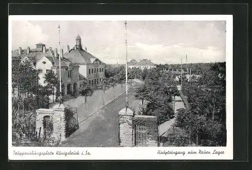 AK Königsbrück i. Sa., Haupteingang zum Neuen Lager des Truppenübungsplatzes