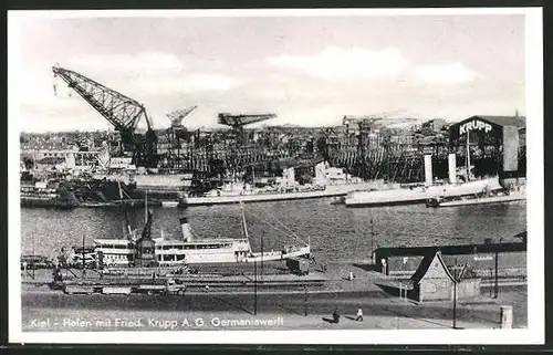 AK Kiel, Hafen mit Fried. Krupp A. G. Germaniawerft