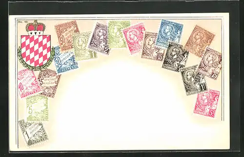 Präge-Lithographie Briefmarken von Monaco, Wappen mit Krone