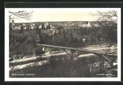 AK Grünwald i. Isartal, Blick auf die Brücke über den Fluss
