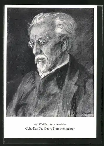 Künstler-AK Porträt Geheimrat Dr. Georg Kerschensteiner, deutscher Pädagoge und Begründer der Arbeitsschule
