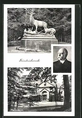 AK Friedrichsruh, die Hirschgruppe und das Mausoleum