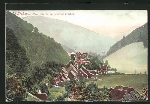 AK Sieber im Harz, Ortsansicht vom Berge Langfass aus