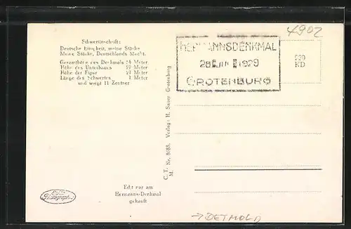 AK Detmold, Hermanns-Denkmal und Bismarckstein