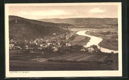 AK Vlotho a.d.Weser, Generalansicht mit dem Fluss im Tal