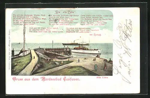 AK Cuxhaven, Partie an der Alten liebe, Schiffe vor der Stadt