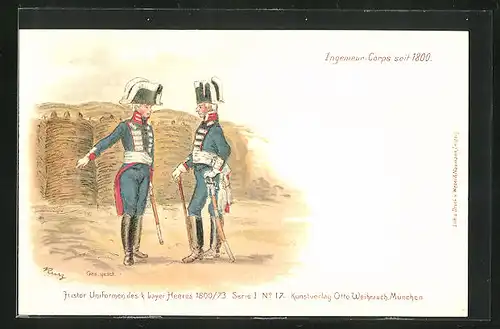 Lithographie Ingenieurs-Corps Regiment, historische Uniformen des k. bayr. Heeres
