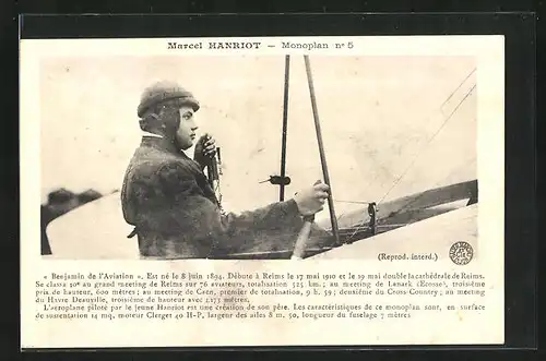 AK Flugzeug mit Piloten, Marcel Hanriot Monoplan No 5