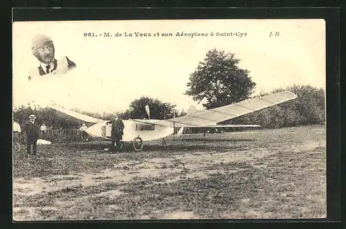 AK M. de la Vaux et son Aeroplane a Saint-Cyr, Männer an ihrem Flugzeug