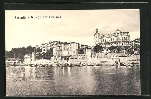 AK Sassnitz a. R., Strandpromenade und Hotel am See
