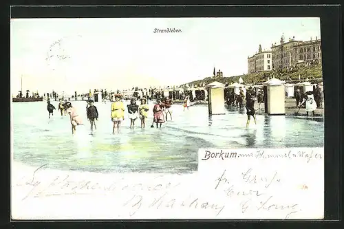 AK Borkum, Kinder im Meer, Strandleben