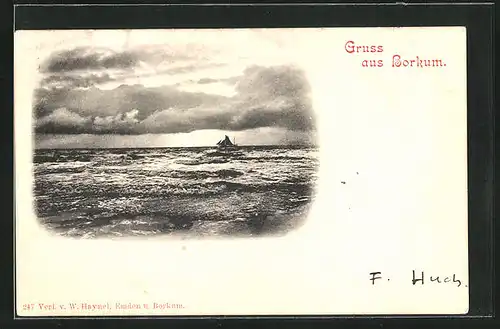 AK Borkum, Meerblick mit Segelschiff
