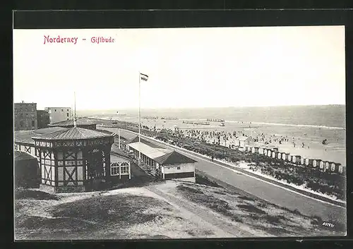 AK Norderney, Giftbude mit Strandblick