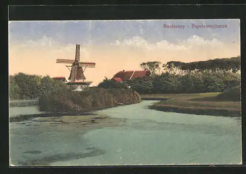 AK Norderney, Napoleonschanze bei Dämmerung