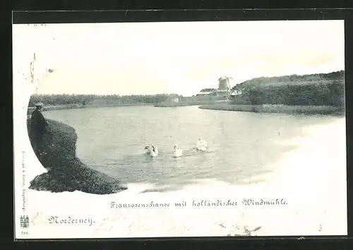 AK Norderney, Franzosenschanze mit holländischer Windmühle